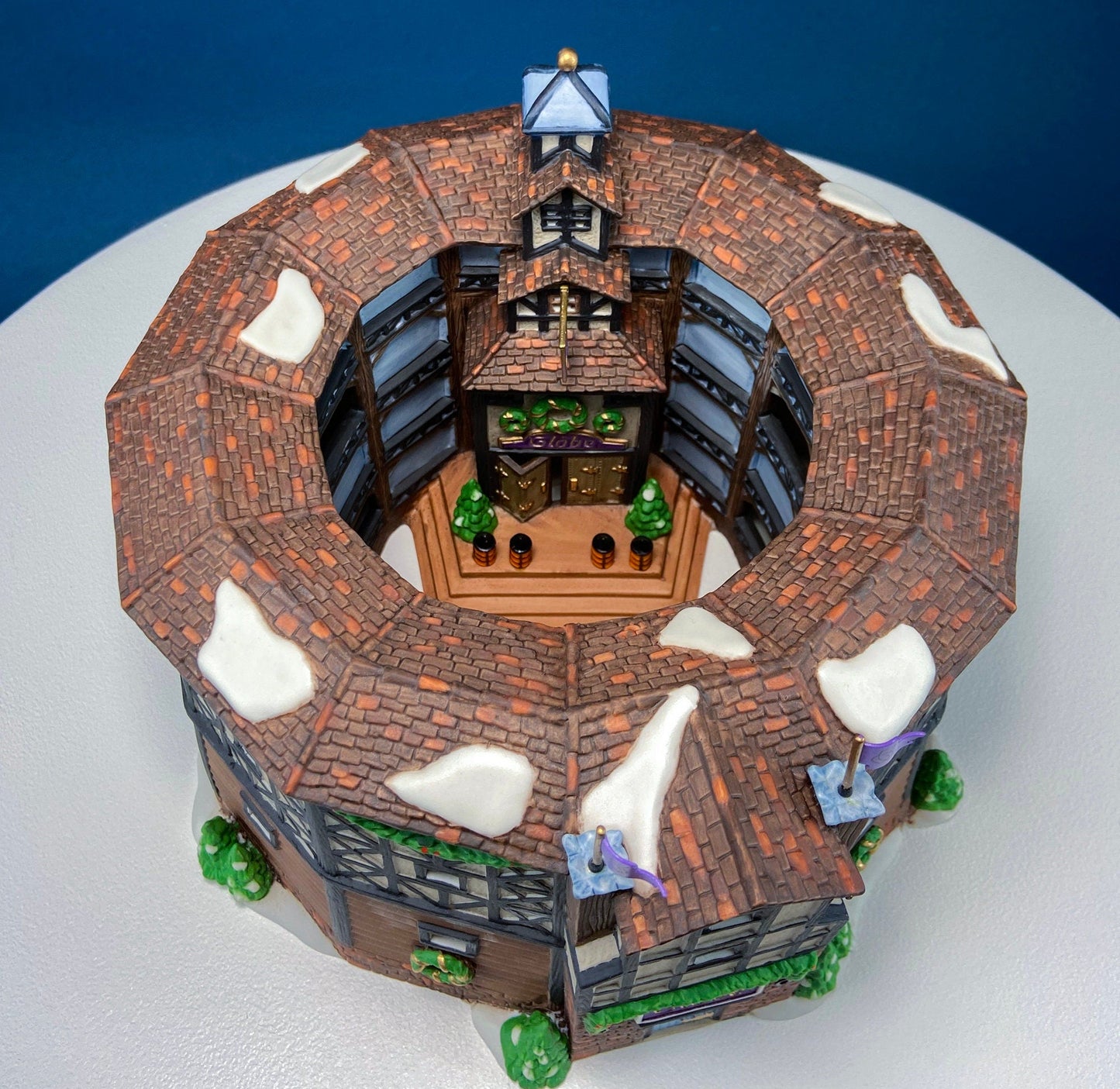 Illuminated Old Golden Globe Theater. Set of 4. Porcelain Christmas Village House by Dept. 56. Dickens' Village Hist. Landmarks Series.