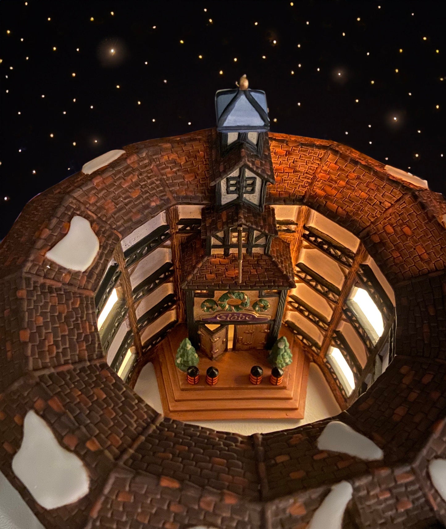 Illuminated Old Golden Globe Theater. Set of 4. Porcelain Christmas Village House by Dept. 56. Dickens' Village Hist. Landmarks Series.