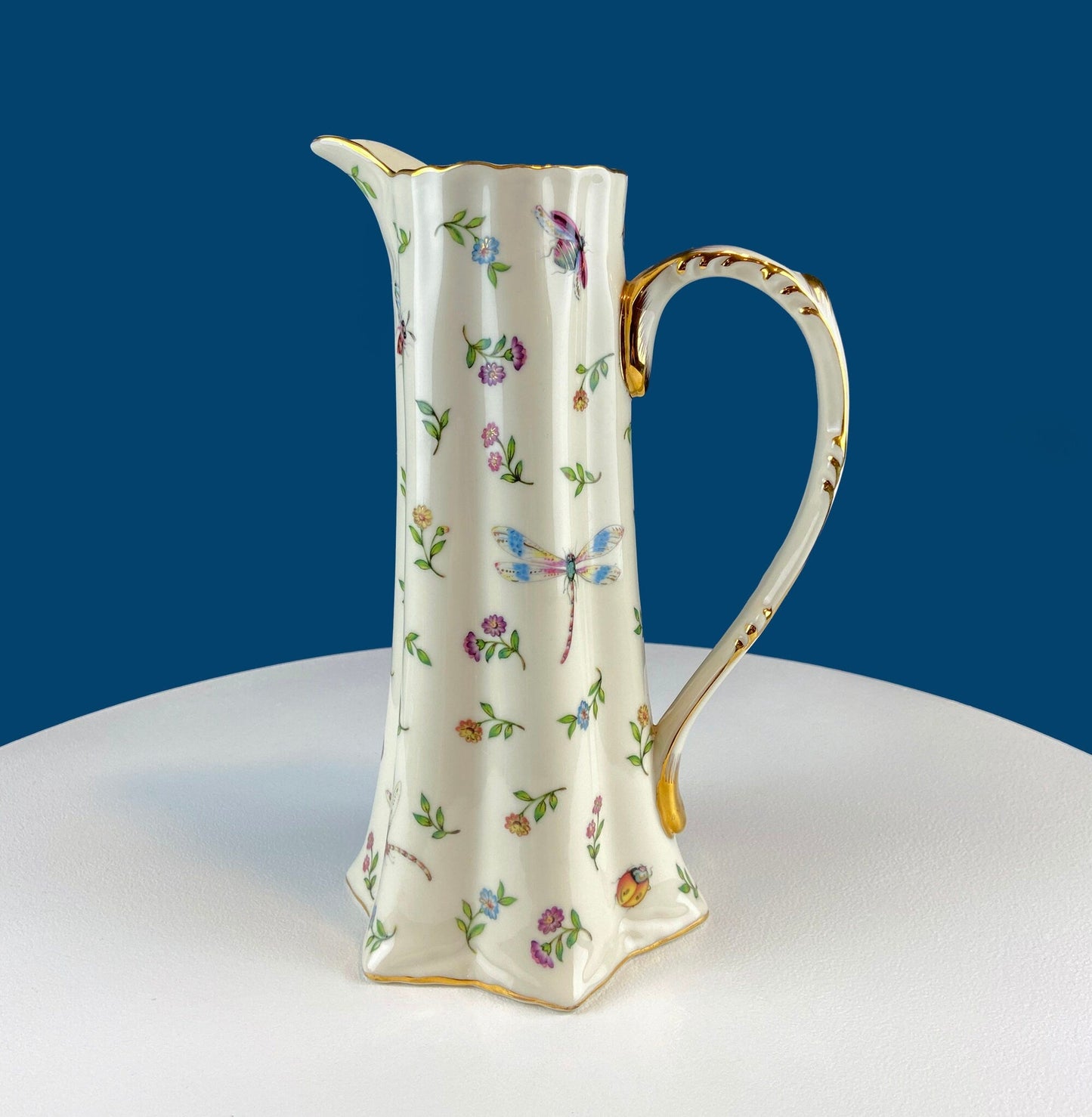 Vintage Fine Bone China Pitcher: Bohemian Chic Floral Vase