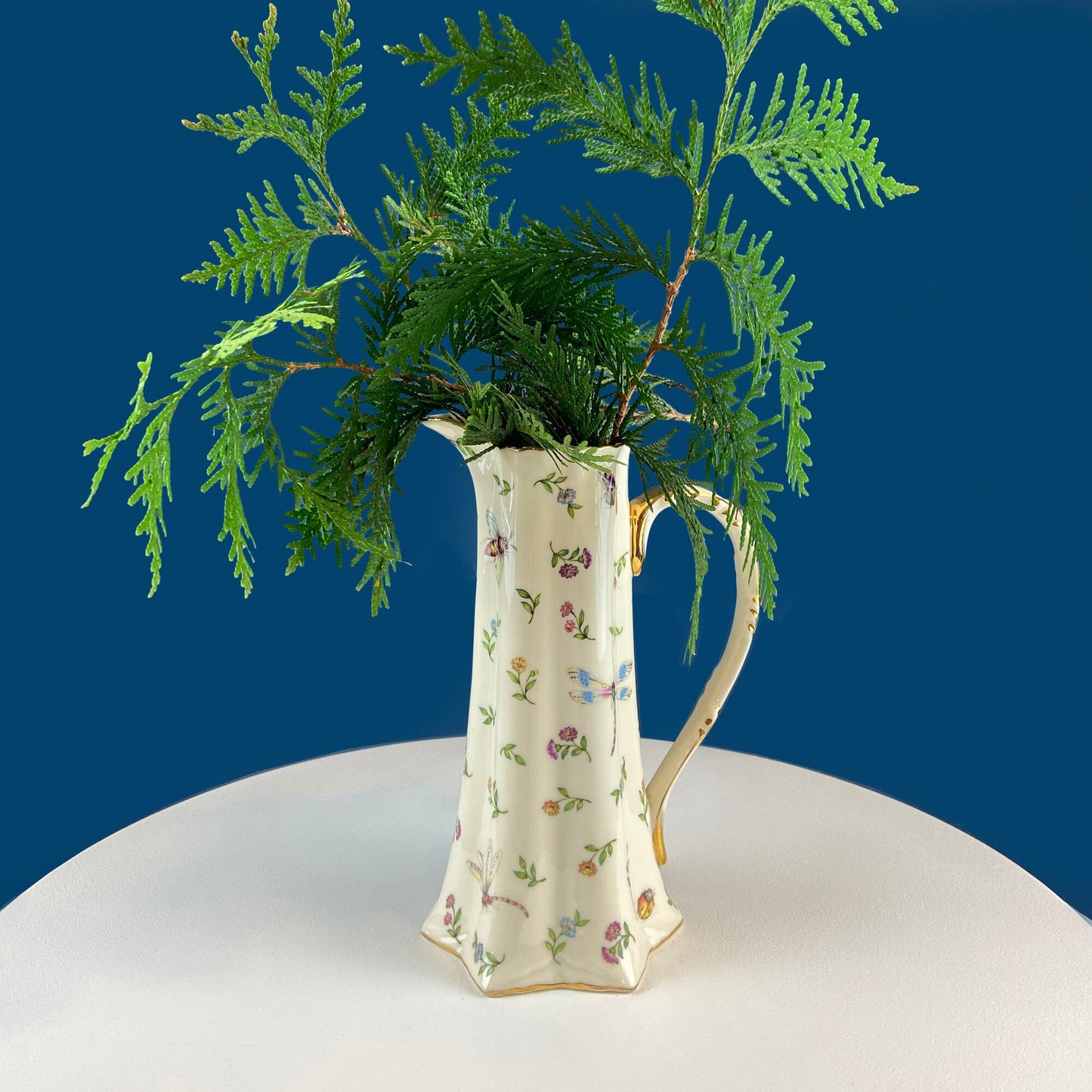 Vintage Fine Bone China Pitcher: Bohemian Chic Floral Vase
