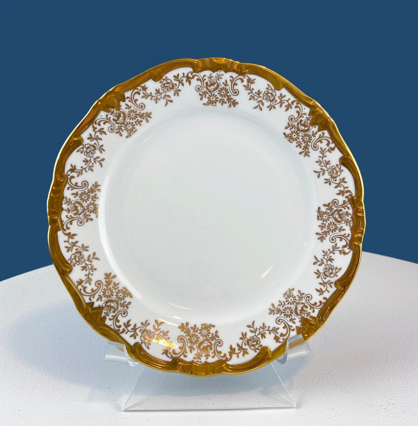 Stunning Antique White and Gold Tea Set Trio. Weimar Porcelain, Katharina Pattern. Hand Painted Floral Gold Trim. Dining Room Decor.