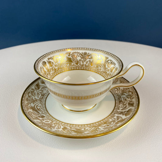 Antique Wedgewood Tea Cup and Saucer: Florentine Gold Dragons