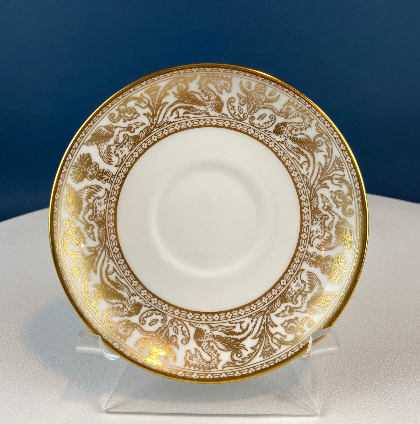 Antique Wedgewood Tea Cup and Saucer: Florentine Gold Dragons