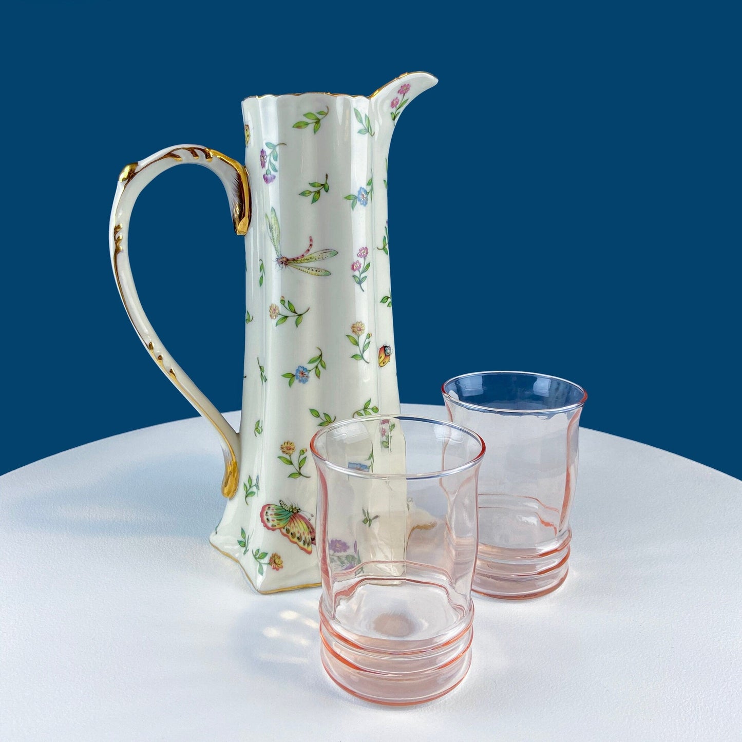 Vintage Fine Bone China Pitcher: Bohemian Chic Floral Vase