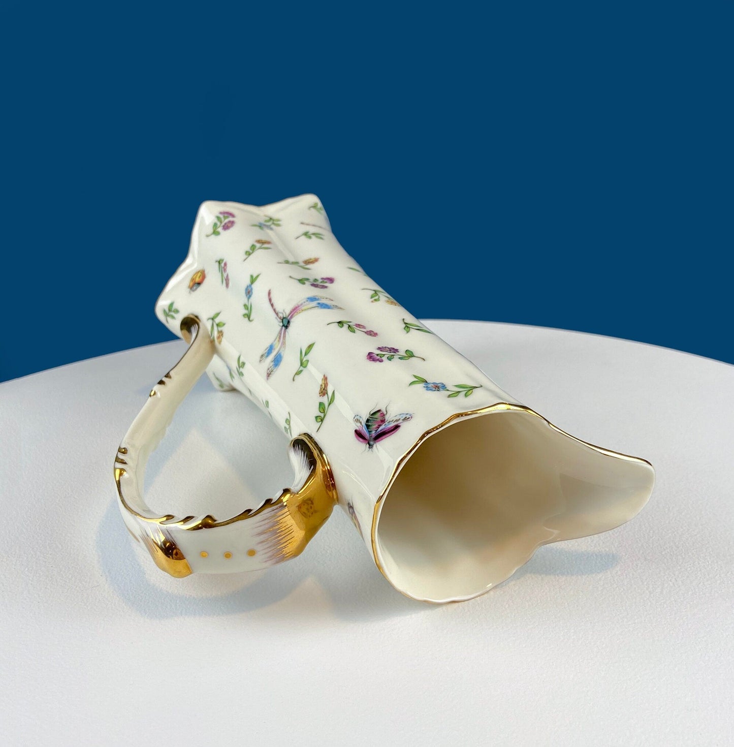 Vintage Fine Bone China Pitcher: Bohemian Chic Floral Vase