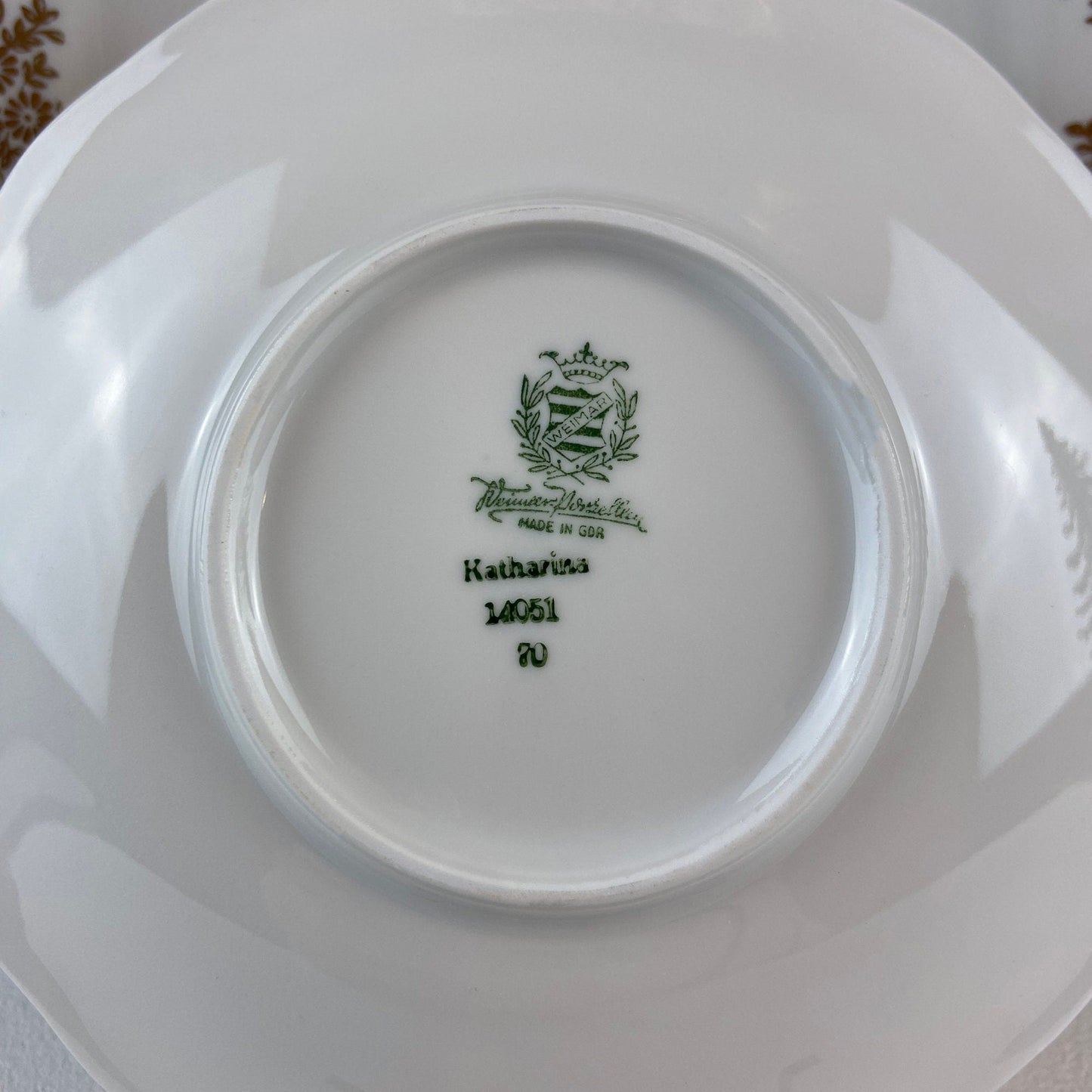 Stunning Antique White and Gold Tea Set Trio. Weimar Porcelain, Katharina Pattern. Hand Painted Floral Gold Trim. Dining Room Decor.