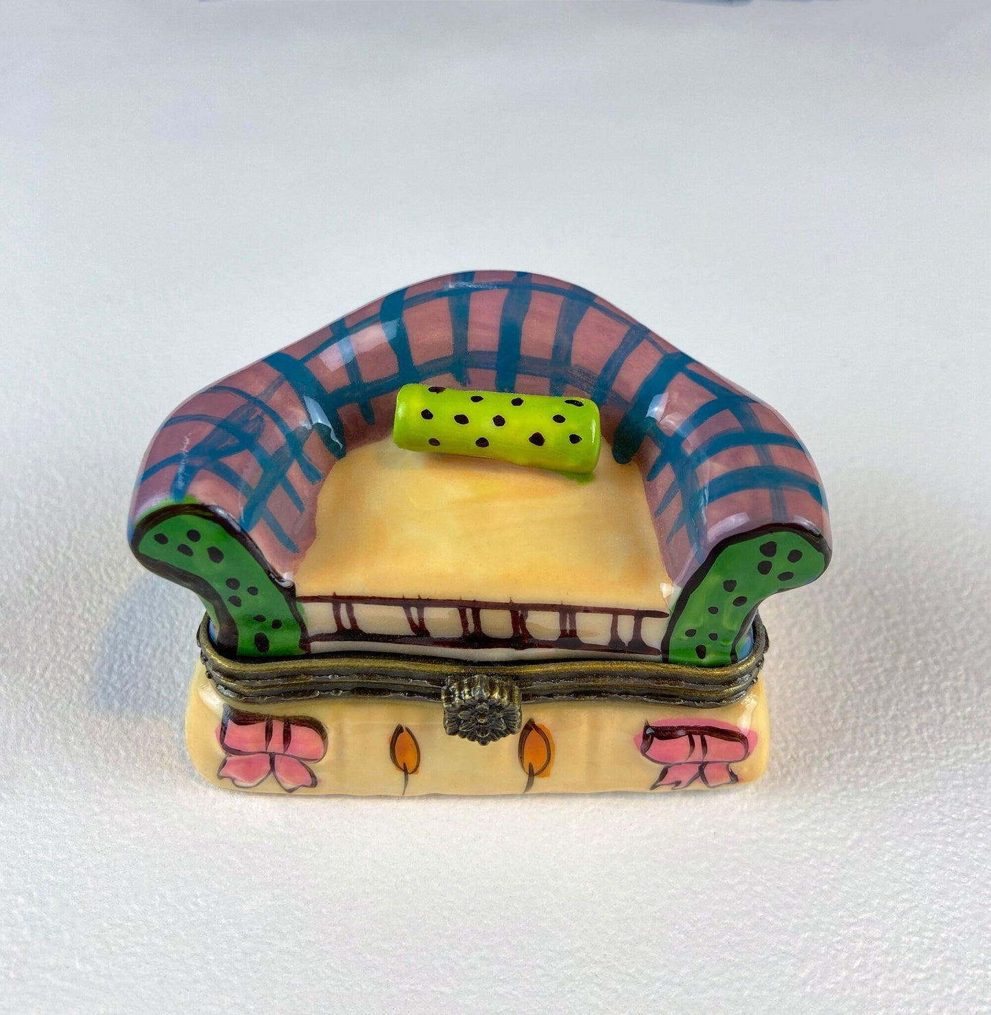 Loveseat Miniature Porcelain Limoges Box. Highly Collectible Pill, Trinket, Ring Box. Gift for Him or Her Couch Potato Partner Couple.