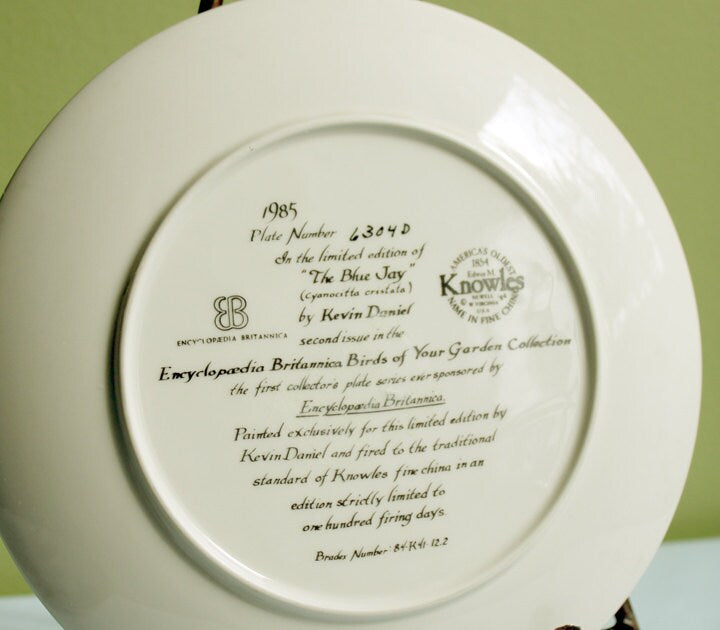 Decorative Hand Painted Plate with Blue Jay Birds. Collectible Plate Number 6304D.  Limited Edition Display Art Plate, Signed by Artist.