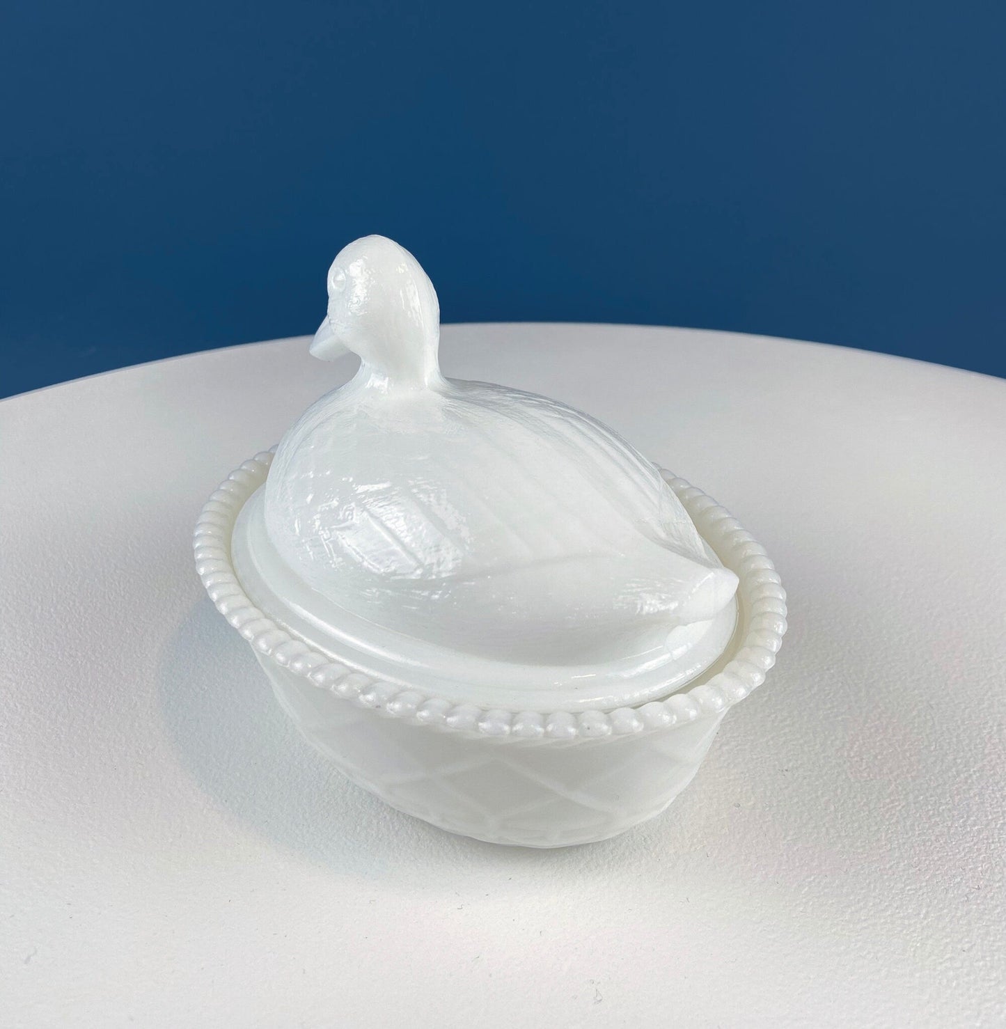 Westmoreland Milk Glass Duck Dish. Baby Duck Butter or Serving Dish. White Bird Bowl with Cover. Modern Farmhouse. French Country.