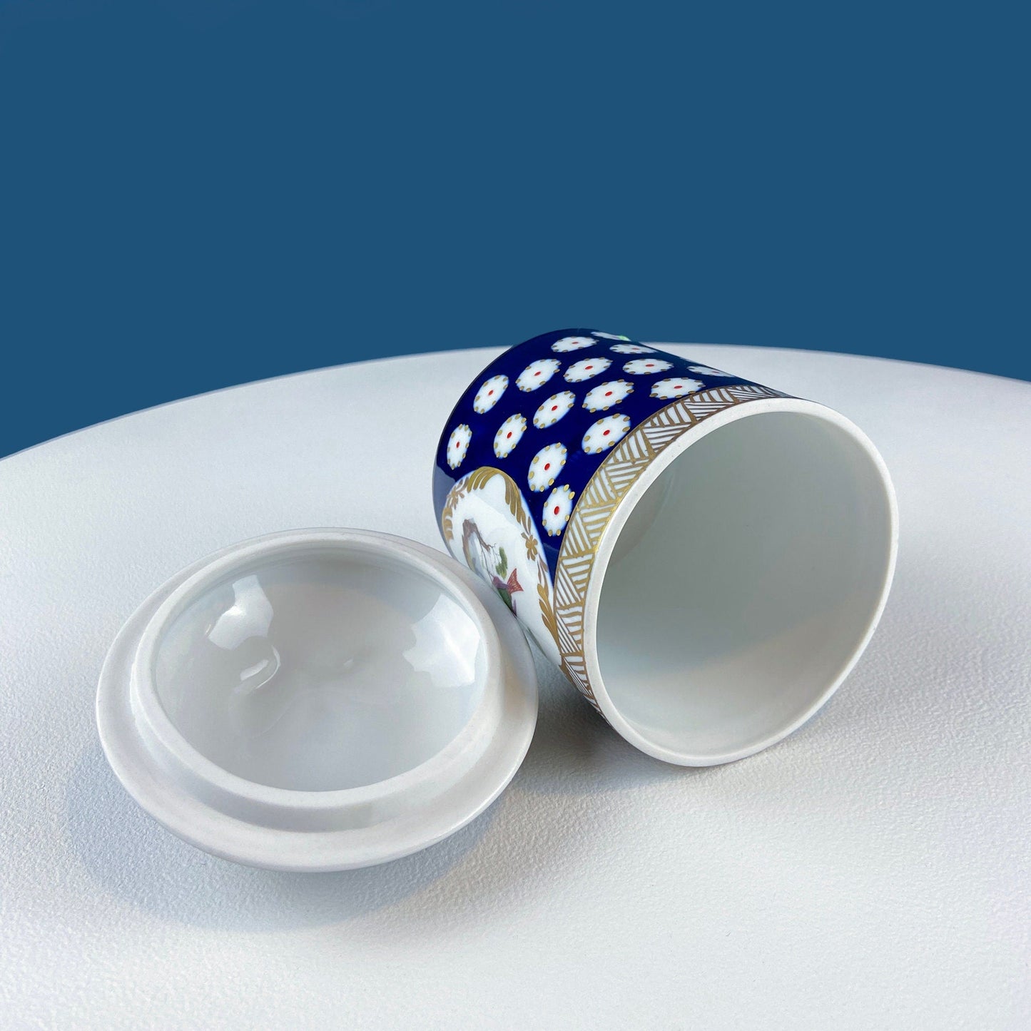 Decorative Lidded Box with Handpainted Birds. Metropolitan Museum of Art Store. After Herend's Rothschild Birds. Porcelain Storage Jar.