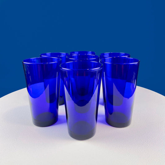 Modern Cobalt Blue Tumblers. Set of Nine Minimal Glasses. Blue Kitchen Decor. Dining Room Decor. Cottagecore Living. Collectible Glass.