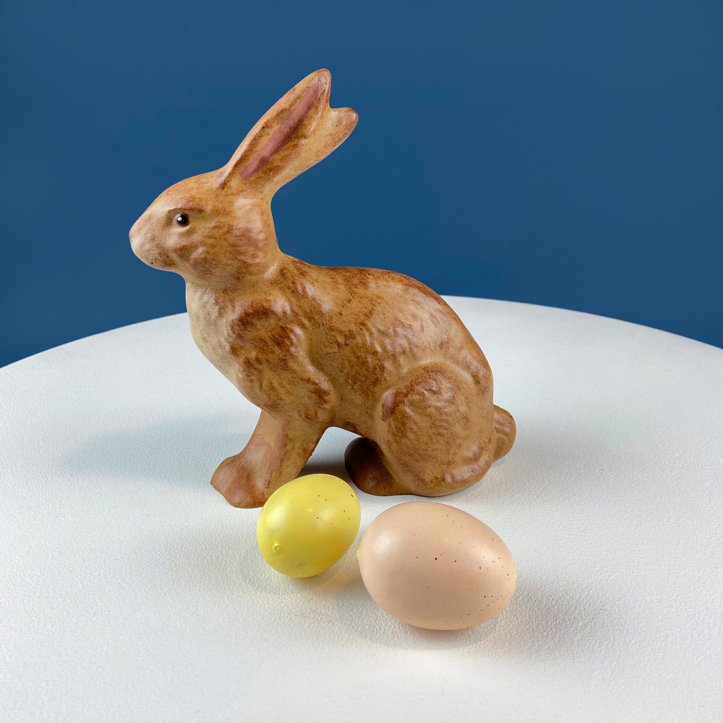 Brown Mom Bunny Figurine Carrying Baby Rabbit on her Back. Cute Rustic Ceramic Easter Decor. Spring Celebration. Modern Farmhouse.