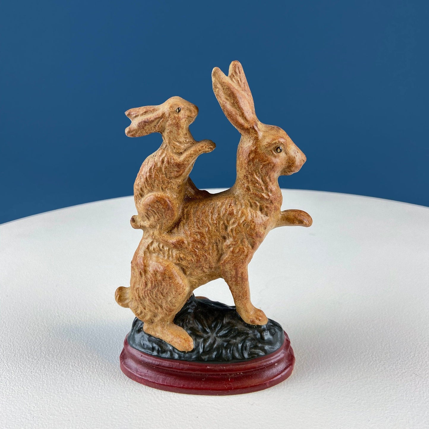 Brown Mom Bunny Figurine Carrying Baby Rabbit on her Back. Cute Rustic Ceramic Easter Decor. Spring Celebration. Modern Farmhouse.