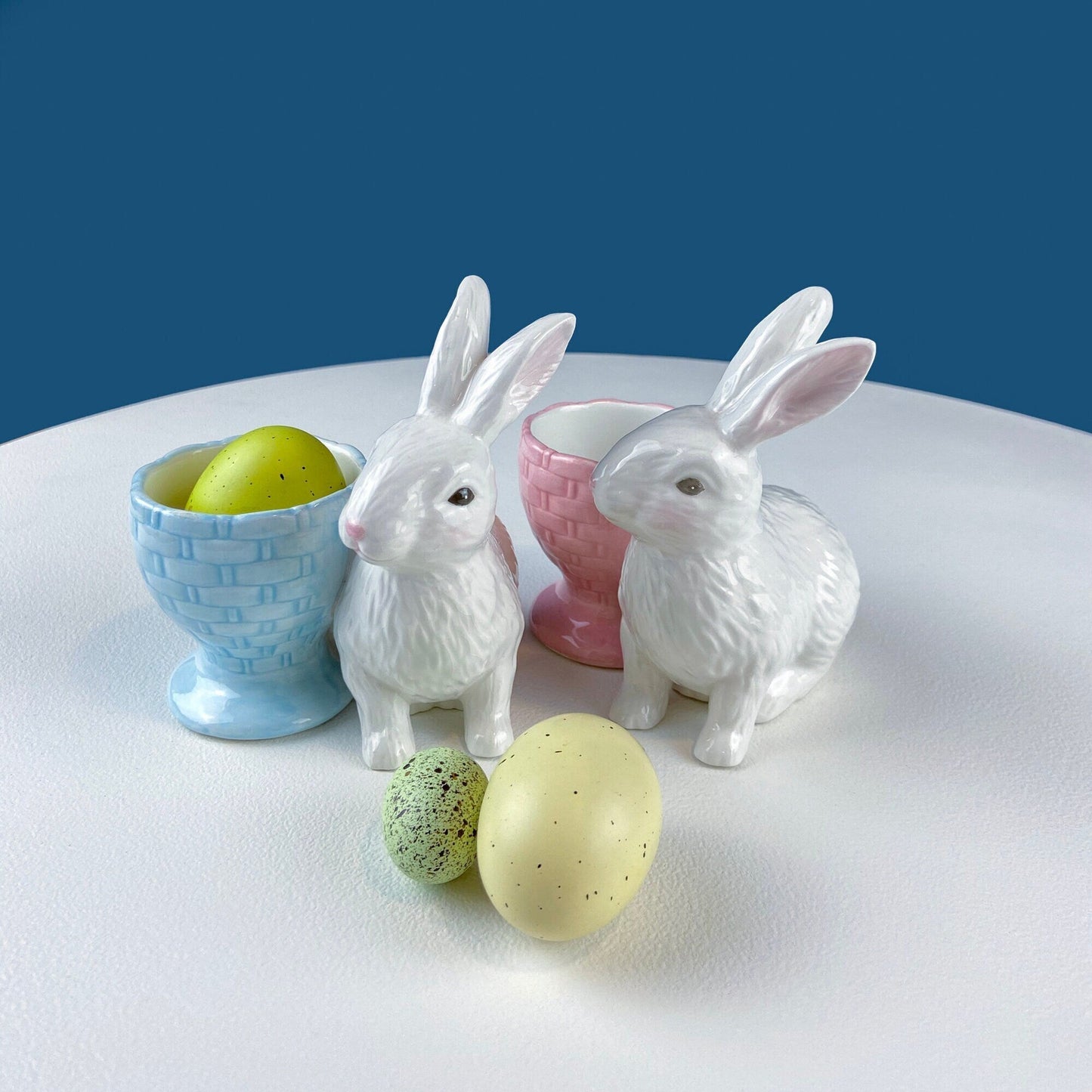 Couple of White Bunnies. Porcelain Rabbit Figurines. Set of 2. Home Dining Room Table Decor. Kids Room. Easter/Spring Celebration.