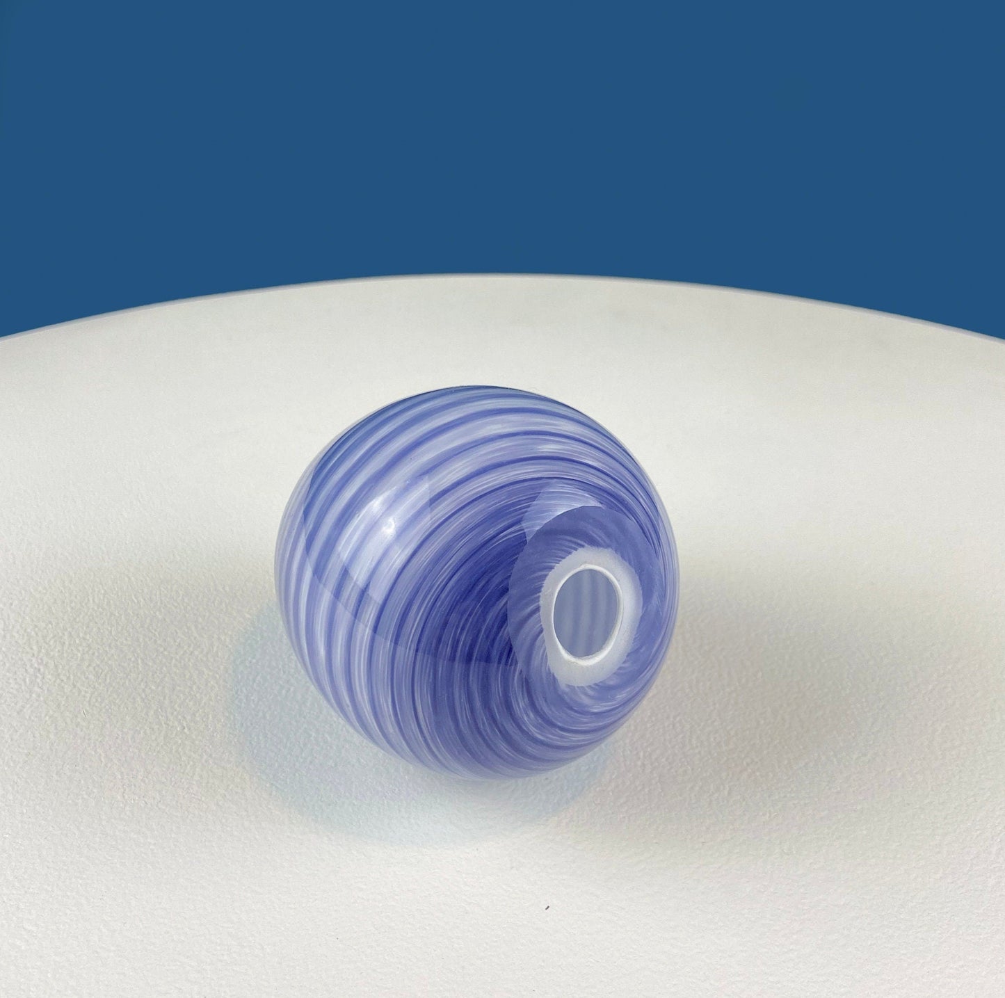 Set of Two Glass Eggs. Large Textured Blue and Smaller Purple with Swirl Embedded in Glass. Easter or Spring Decor. Dining Room Decor.