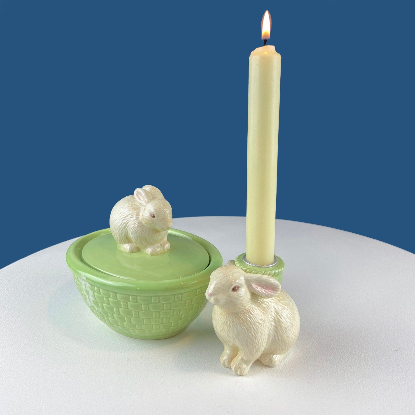 Cute Bunny Candle Holder. Beige Hallmark Rabbit Candle Holder. Easter or Spring Celebration. Dining Room Table Decor.  Modern Farmhouse.