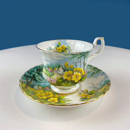 Royal Albert Cup and Saucer. Country Scenes. Primrose Hill. Vintage Tea Set. Fine Bone China. Tea Party. Dining Room Decor. Gift for Mom.
