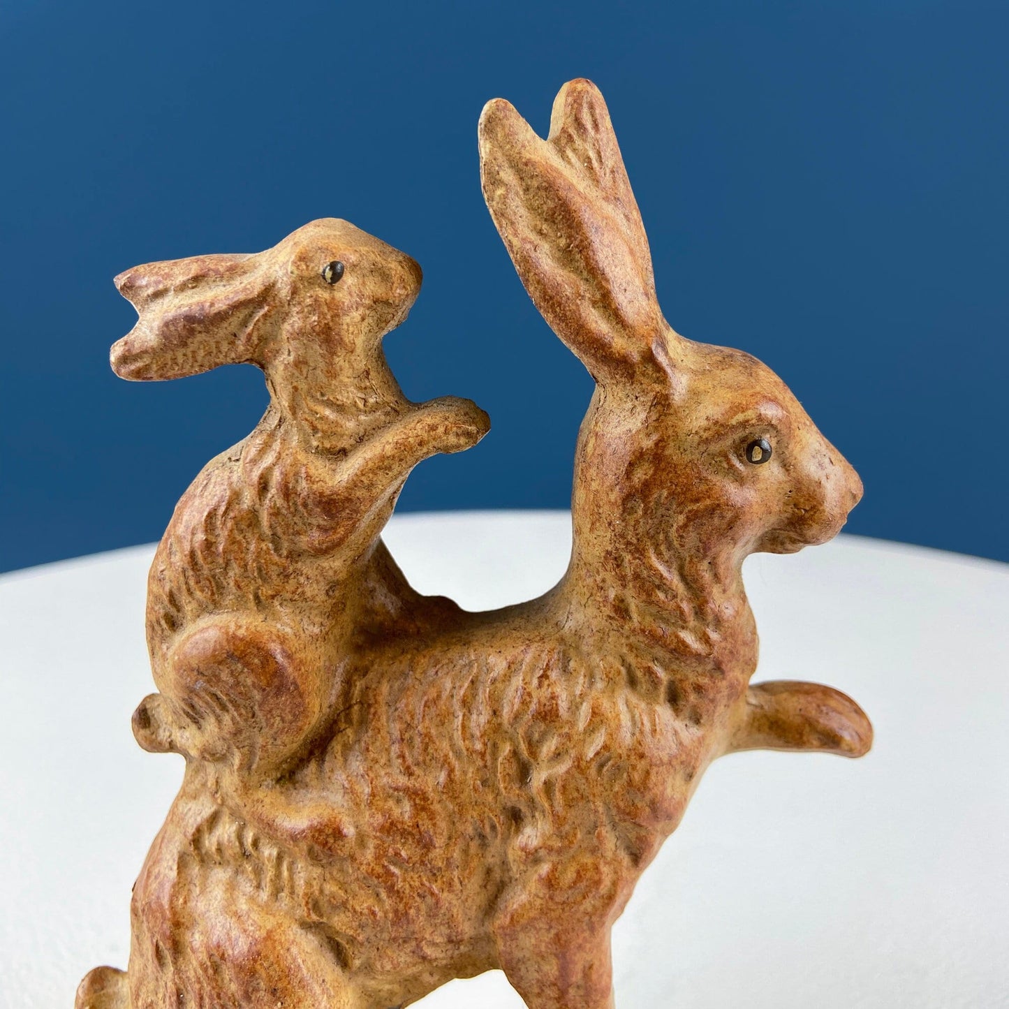 Brown Mom Bunny Figurine Carrying Baby Rabbit on her Back. Cute Rustic Ceramic Easter Decor. Spring Celebration. Modern Farmhouse.