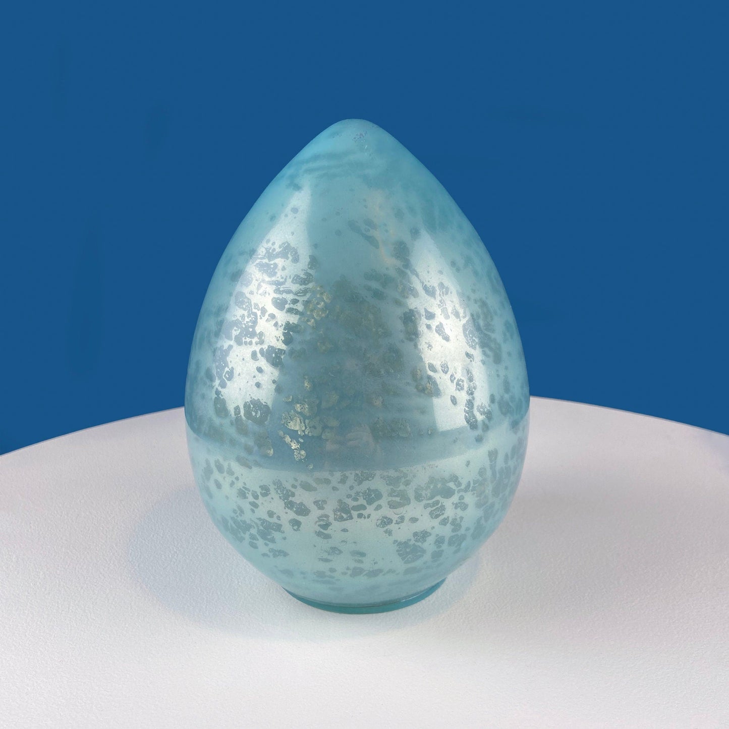 Set of Two Glass Eggs. Large Textured Blue and Smaller Purple with Swirl Embedded in Glass. Easter or Spring Decor. Dining Room Decor.