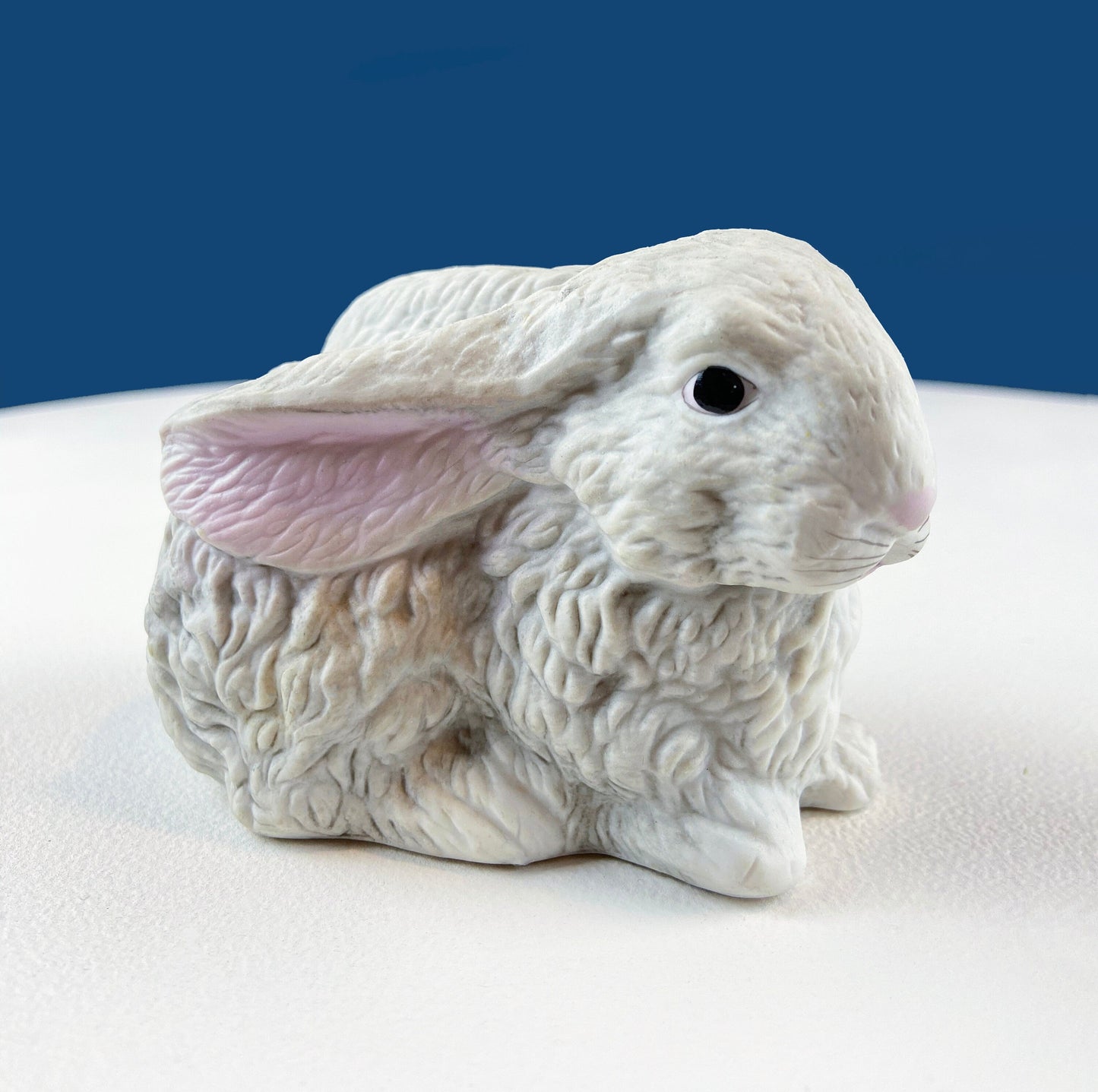 Cute Porcelain Gray Bunny with Pink Ears. Rabbit Figurine for Kids Room, Easter Spring Celebration. Dining Rm Display. Collectible Statuette