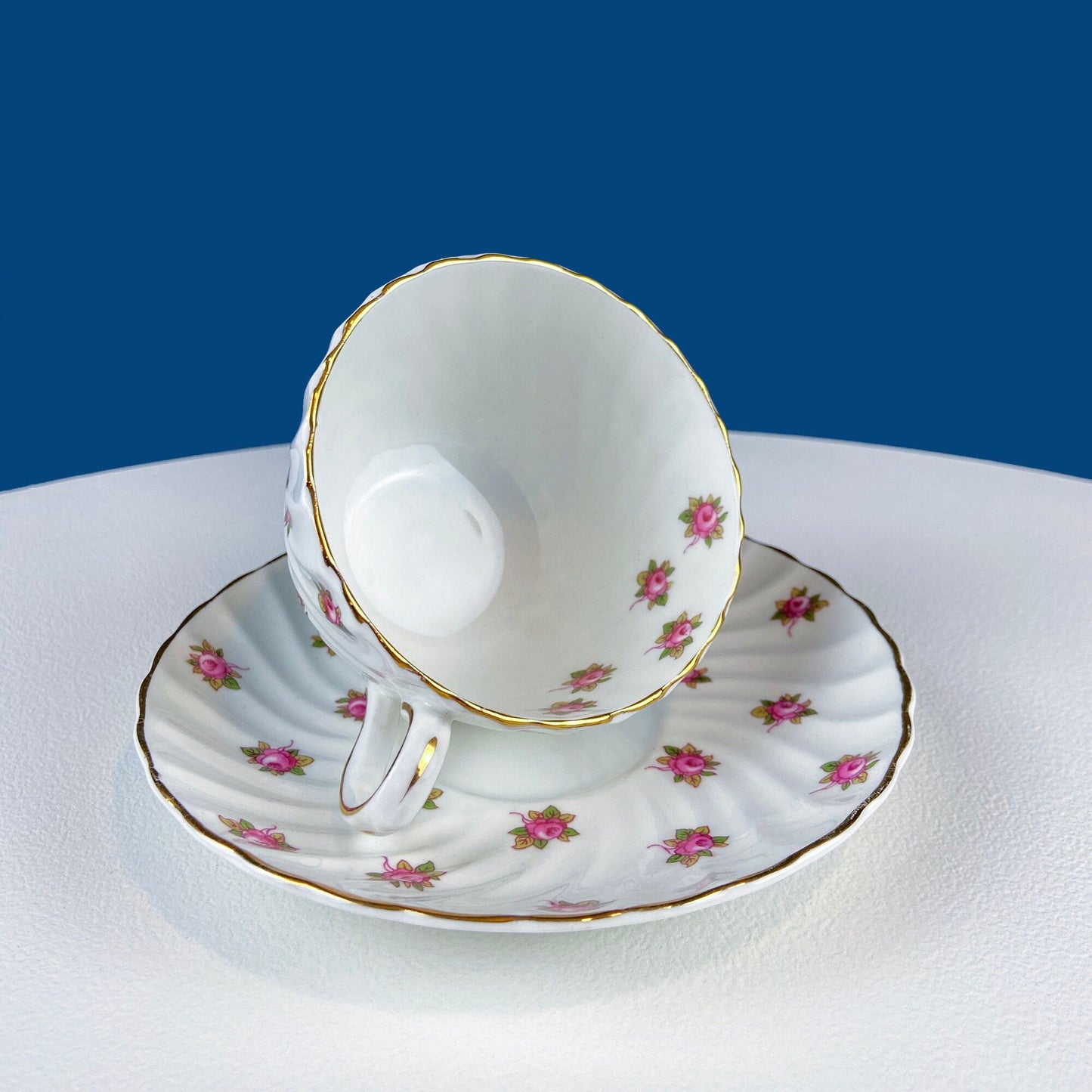 Tea or Coffee Cup and Saucer with Small Pink Roses. Aynsley Fine China. Dining Room Decor. Tea Party. French Country. Gift for Her.