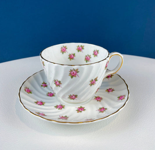 Tea or Coffee Cup and Saucer with Small Pink Roses. Aynsley Fine China. Dining Room Decor. Tea Party. French Country. Gift for Her.