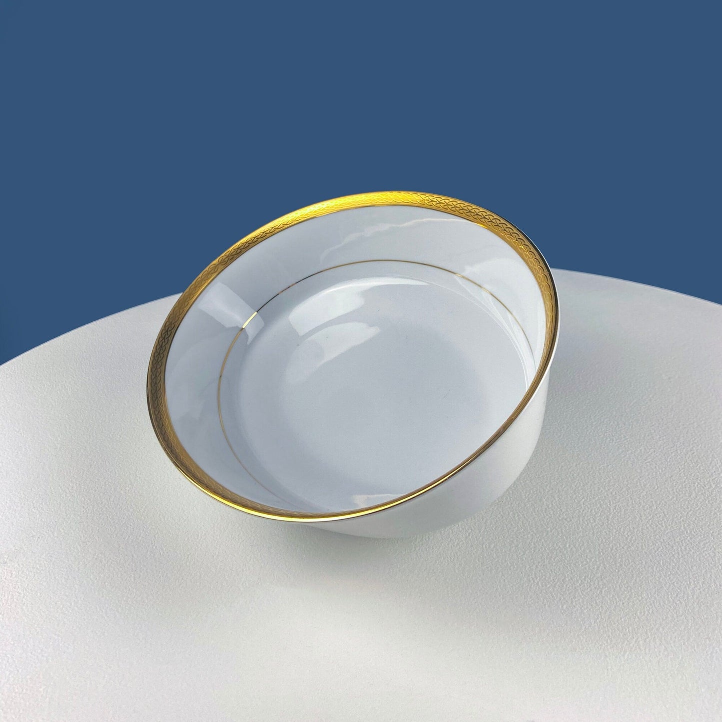 White Porcelain Oval Serving Bowl with Embossed Gold Band. Wedding Band China. Contemporary Noritake Queen's Gold. Dining Room Decor.