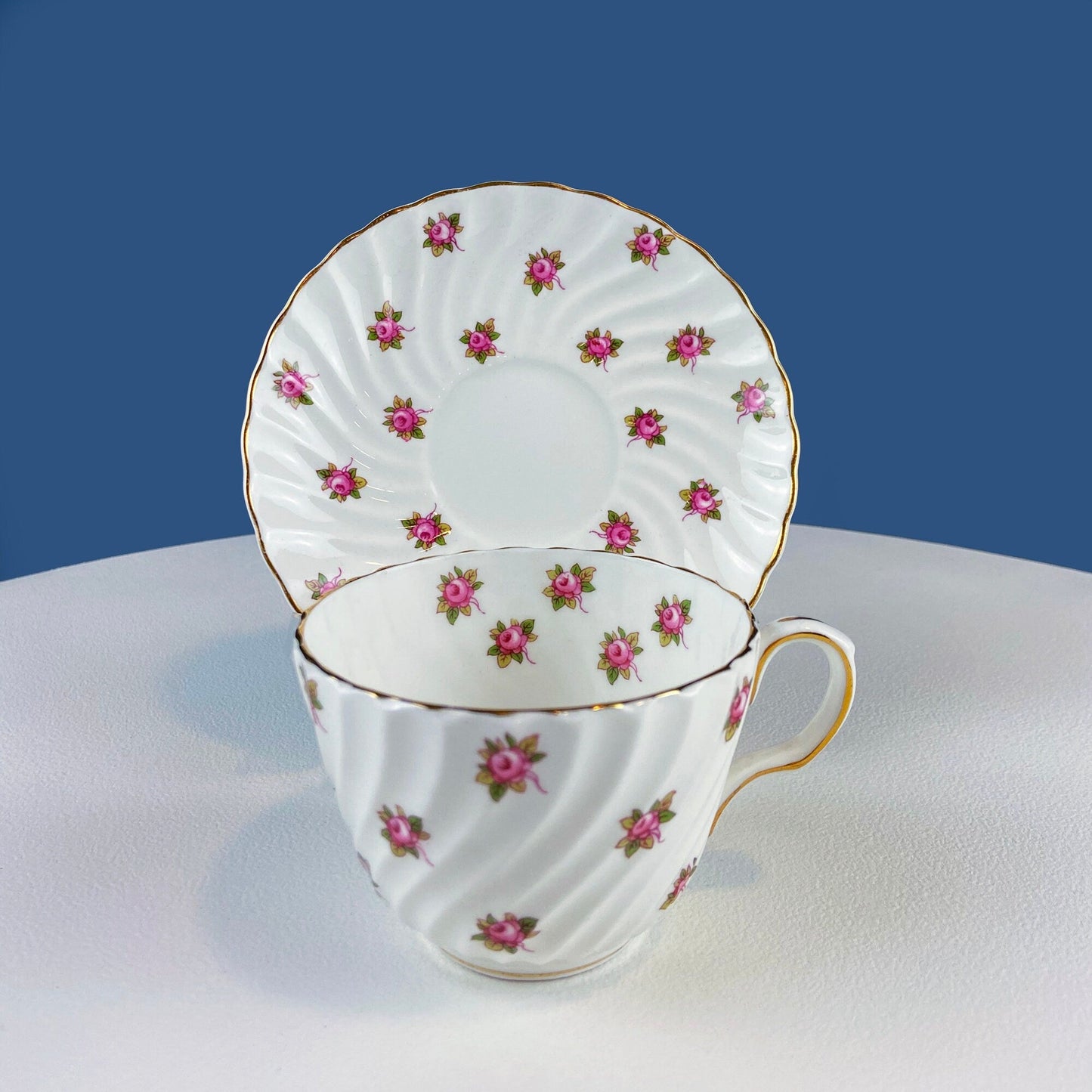 Tea or Coffee Cup and Saucer with Small Pink Roses. Aynsley Fine China. Dining Room Decor. Tea Party. French Country. Gift for Her.