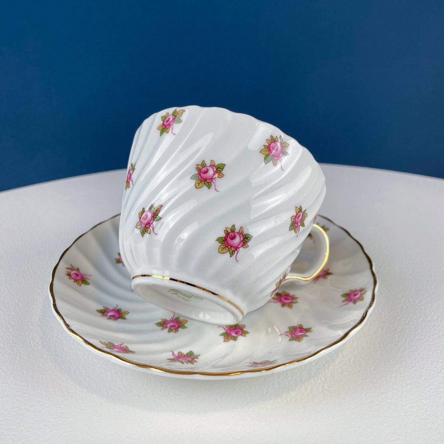 Tea or Coffee Cup and Saucer with Small Pink Roses. Aynsley Fine China. Dining Room Decor. Tea Party. French Country. Gift for Her.