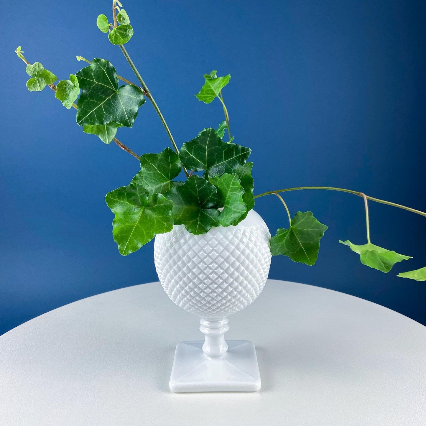 Large Milk Glass Oval Pedestal. White Hobnail Footed Fruit Bowl or Flower Vase. Urn with Scalloped Edge. Dining Room Decor. Wedding Gift.