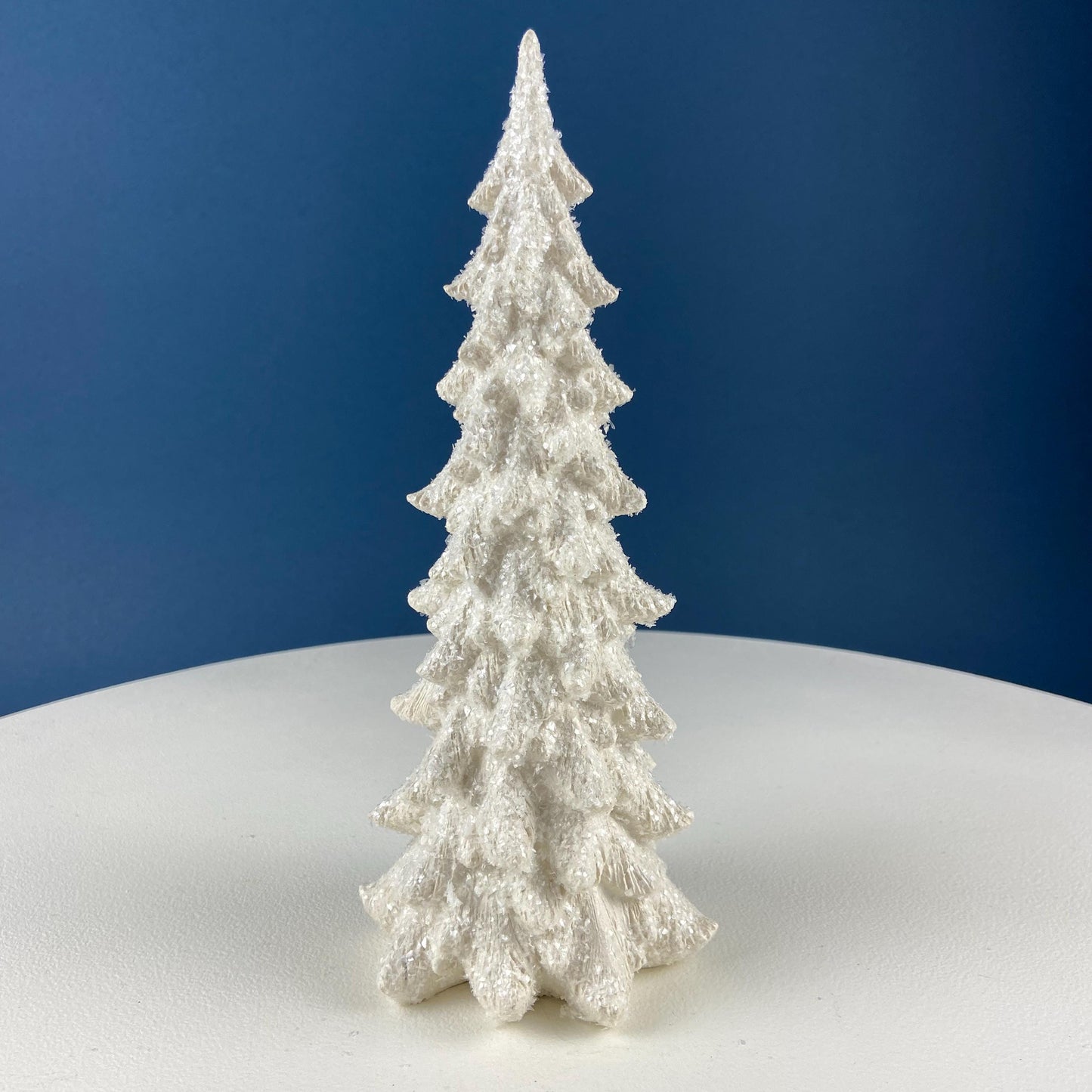 Large 11" Tall Pine Tree Covered in Snow and Glitter. Magical Christmas Village Accessory. Large Spruce. Holiday Decor. Table Display.