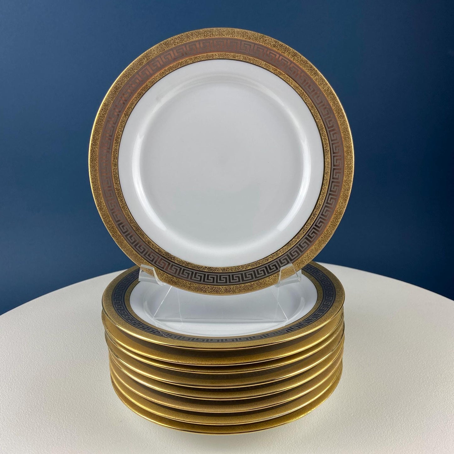 Vintage Sheng Xing Porcelain Dinnerware Set: White, Gold & Platinum Greek Motif