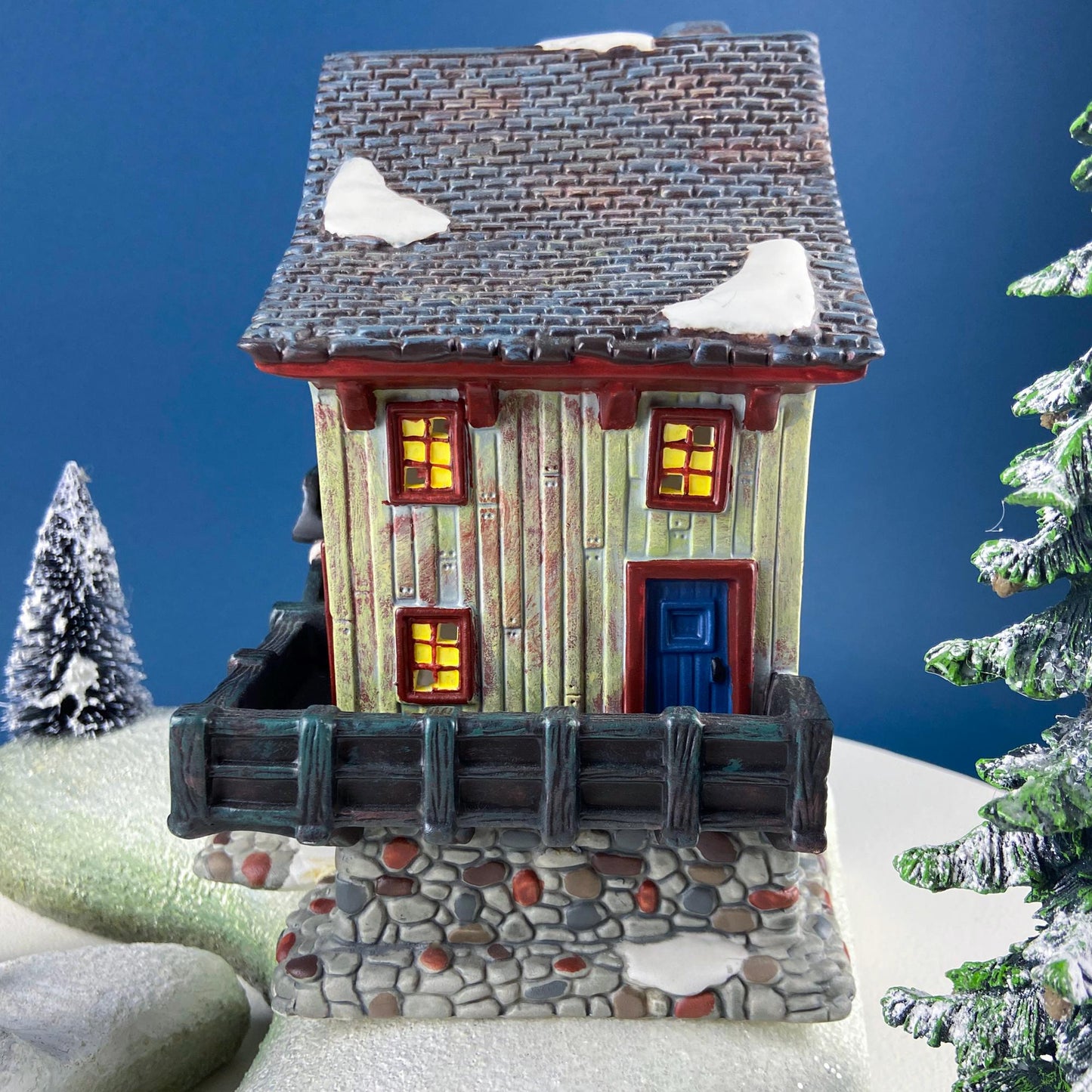 Landgrove Water Mill Porcelain Christmas Village House by O'Well. Santa's Workbench Collection. Holiday Home or Retail Display. Kids Room.