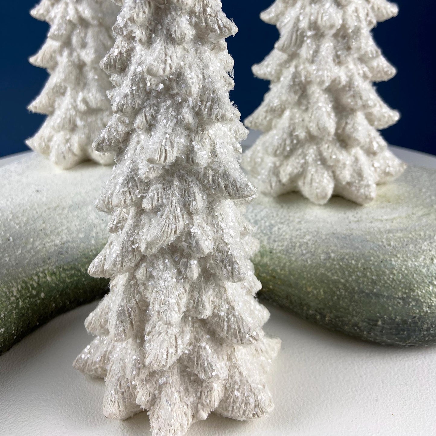 Large 11" Tall Pine Tree Covered in Snow and Glitter. Magical Christmas Village Accessory. Large Spruce. Holiday Decor. Table Display.