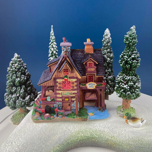 Illuminated Fishing Cabin by Lemax. Cumberland Lake Cottage. Magical Christmas Holiday Display for Home or Retail. Gift for Fisherman Dad.