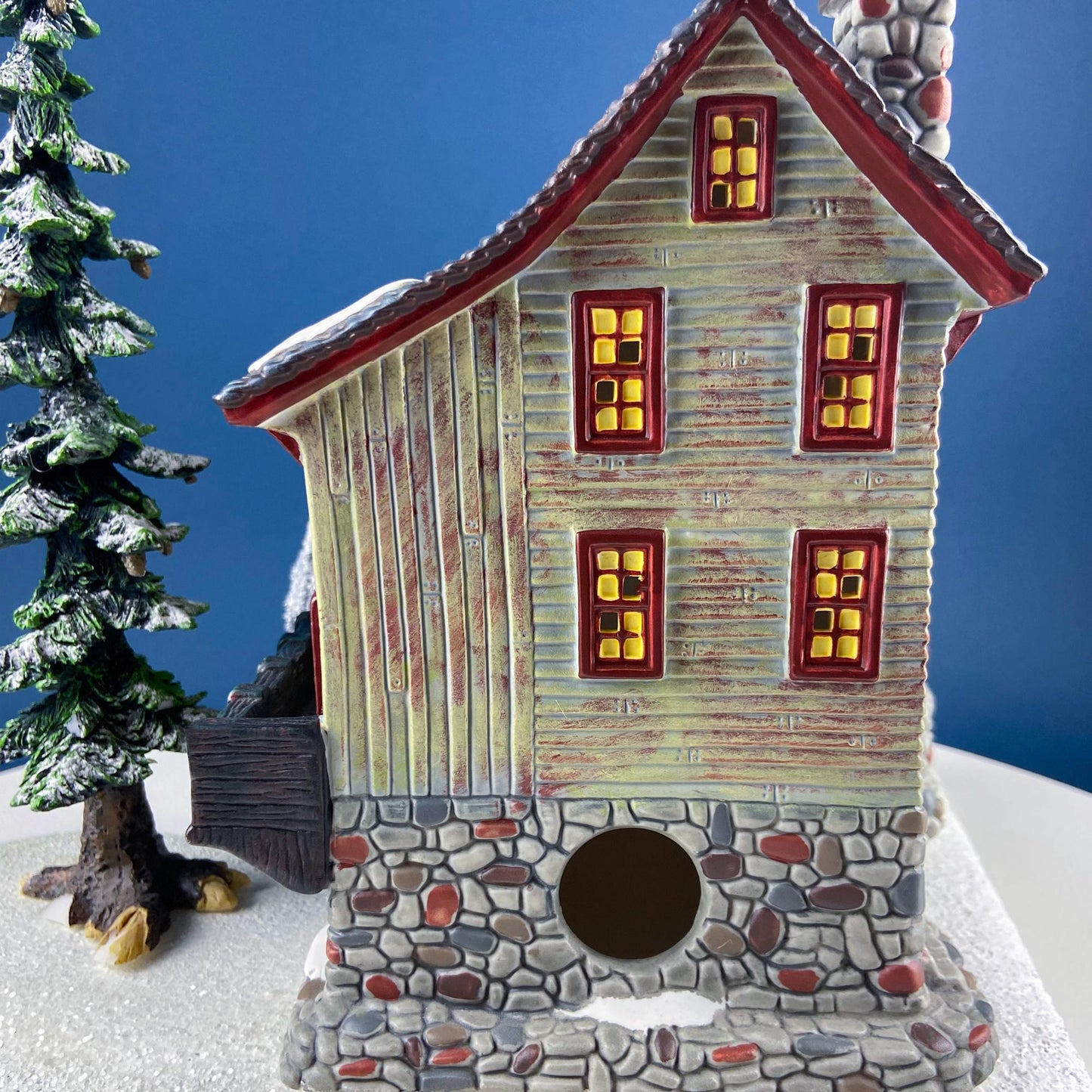 Landgrove Water Mill Porcelain Christmas Village House by O'Well. Santa's Workbench Collection. Holiday Home or Retail Display. Kids Room.