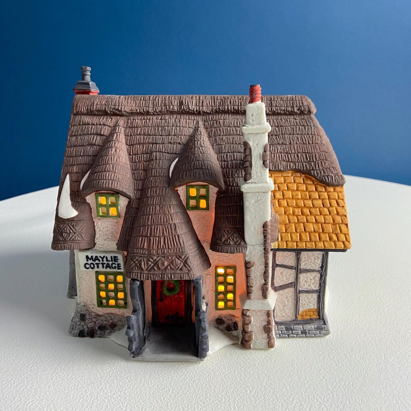 MayLie Cottage Porcelain Christmas Village House by Dept. 56. Dickens' Village Series. Illuminated Holiday Home Retail Display. Kids Room.
