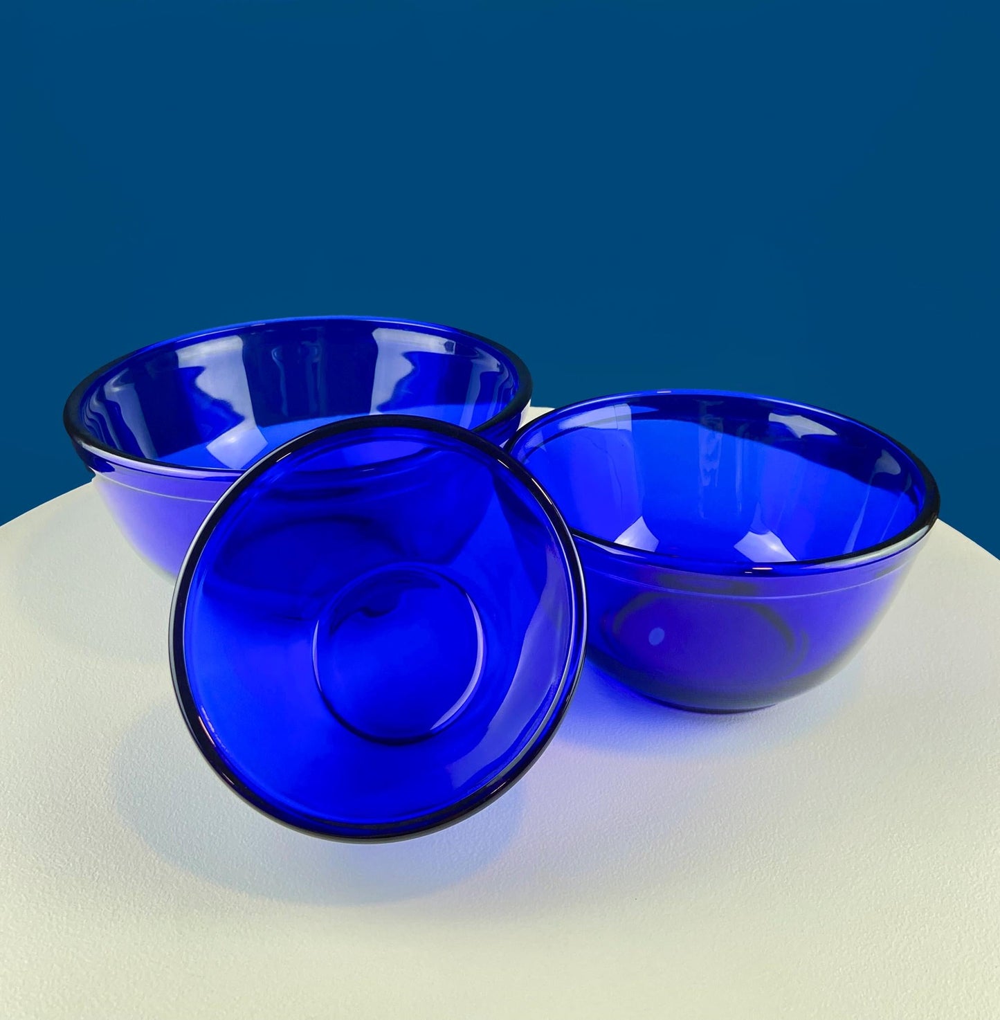 Cobalt Blue Glass Nesting Bowls. Set of 3 Serving Dishes of Varying Sizes. Dark Blue Minimal Glassware. Modern Farmhouse. Dining Room Decor.