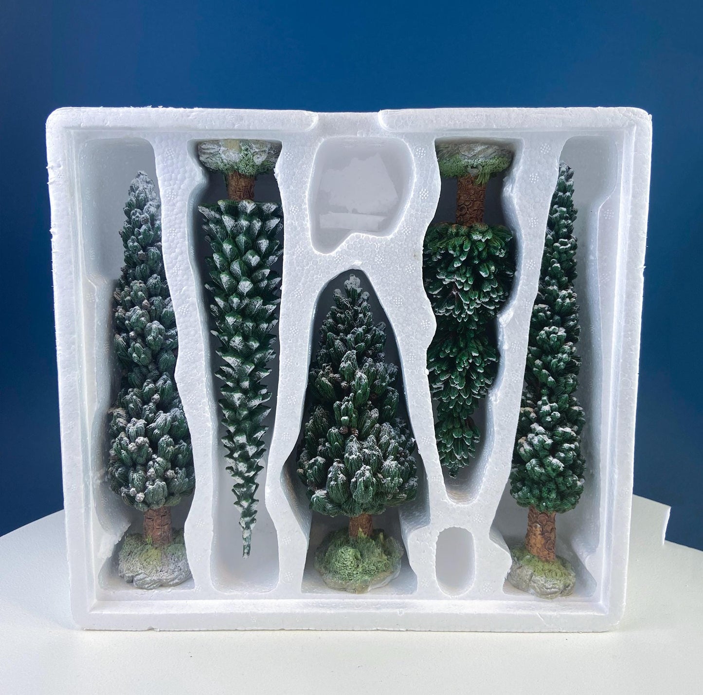 Large Village Snowy Evergreens by Dept. 56. Set of 5 Trees Cypresses for Christmas Village. Magic Holiday Home or Retail Display. Kids Room.