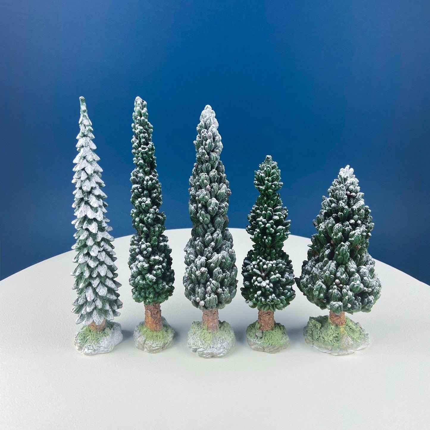 Large Village Snowy Evergreens by Dept. 56. Set of 5 Trees Cypresses for Christmas Village. Magic Holiday Home or Retail Display. Kids Room.
