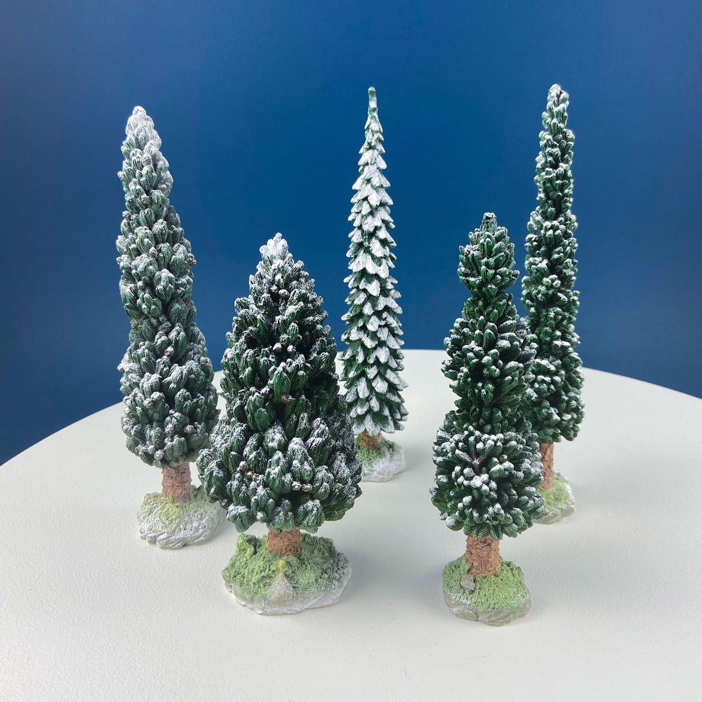 Large Village Snowy Evergreens by Dept. 56. Set of 5 Trees Cypresses for Christmas Village. Magic Holiday Home or Retail Display. Kids Room.