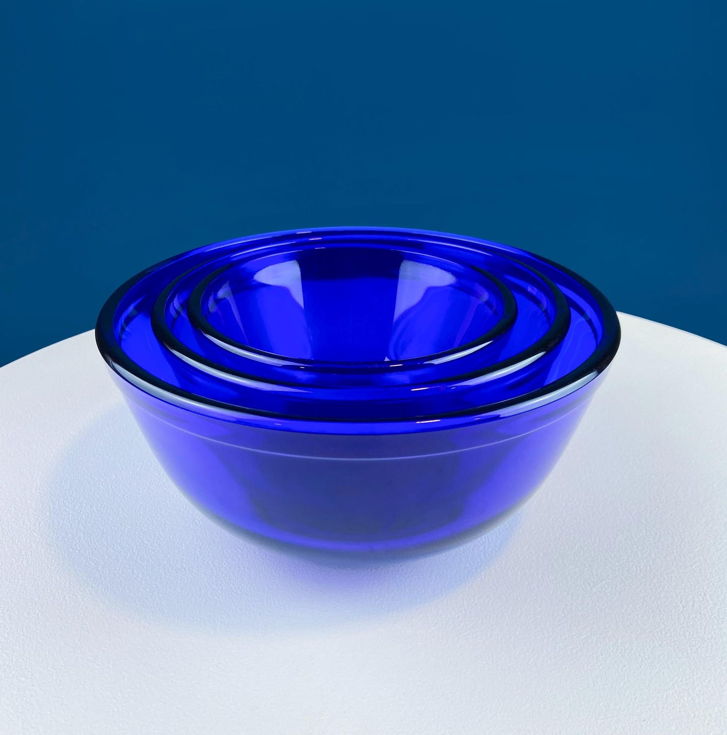 Cobalt Blue Glass Nesting Bowls. Set of 3 Serving Dishes of Varying Sizes. Dark Blue Minimal Glassware. Modern Farmhouse. Dining Room Decor.