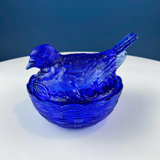 Vintage Bowl - Nesting Dove Cobalt Blue Glass Lidded Serving Bowl. Deep Blue Color. Dining Room Decor. Charming Gift for Him or Her.