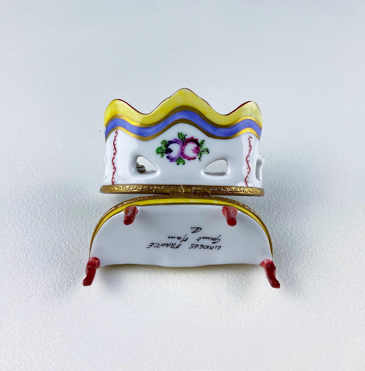 Loveseat Miniature Porcelain Limoges Box. Highly Collectible Pill, Trinket, Ring Box. Gift for Him or Her Couch Potato Partner Couple.