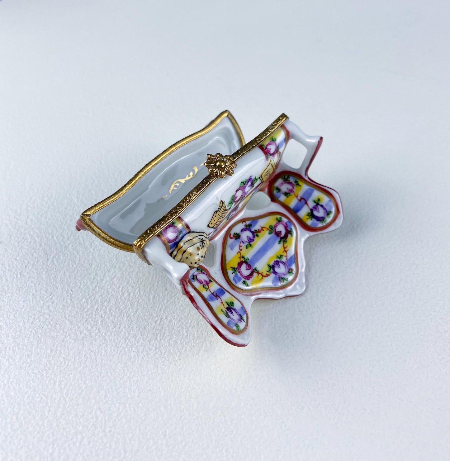 Loveseat Miniature Porcelain Limoges Box. Highly Collectible Pill, Trinket, Ring Box. Gift for Him or Her Couch Potato Partner Couple.