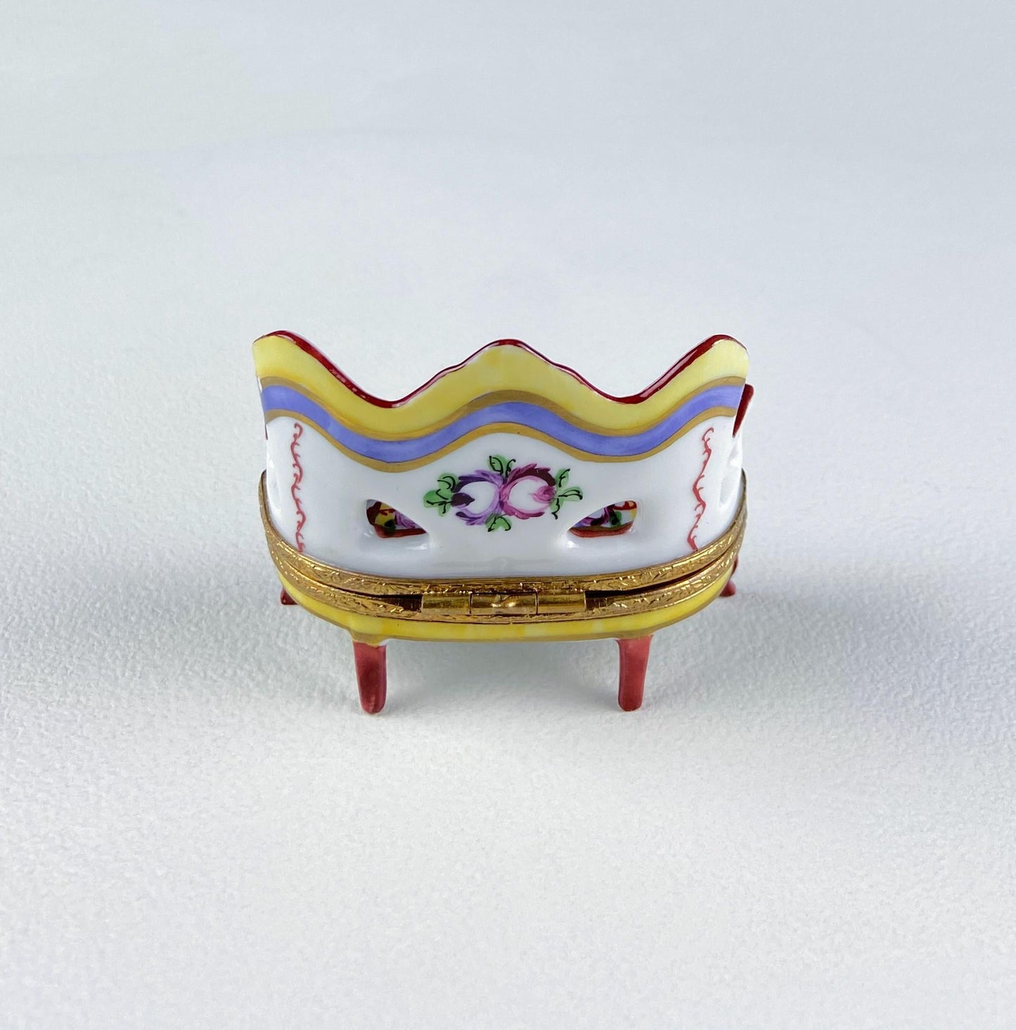 Loveseat Miniature Porcelain Limoges Box. Highly Collectible Pill, Trinket, Ring Box. Gift for Him or Her Couch Potato Partner Couple.