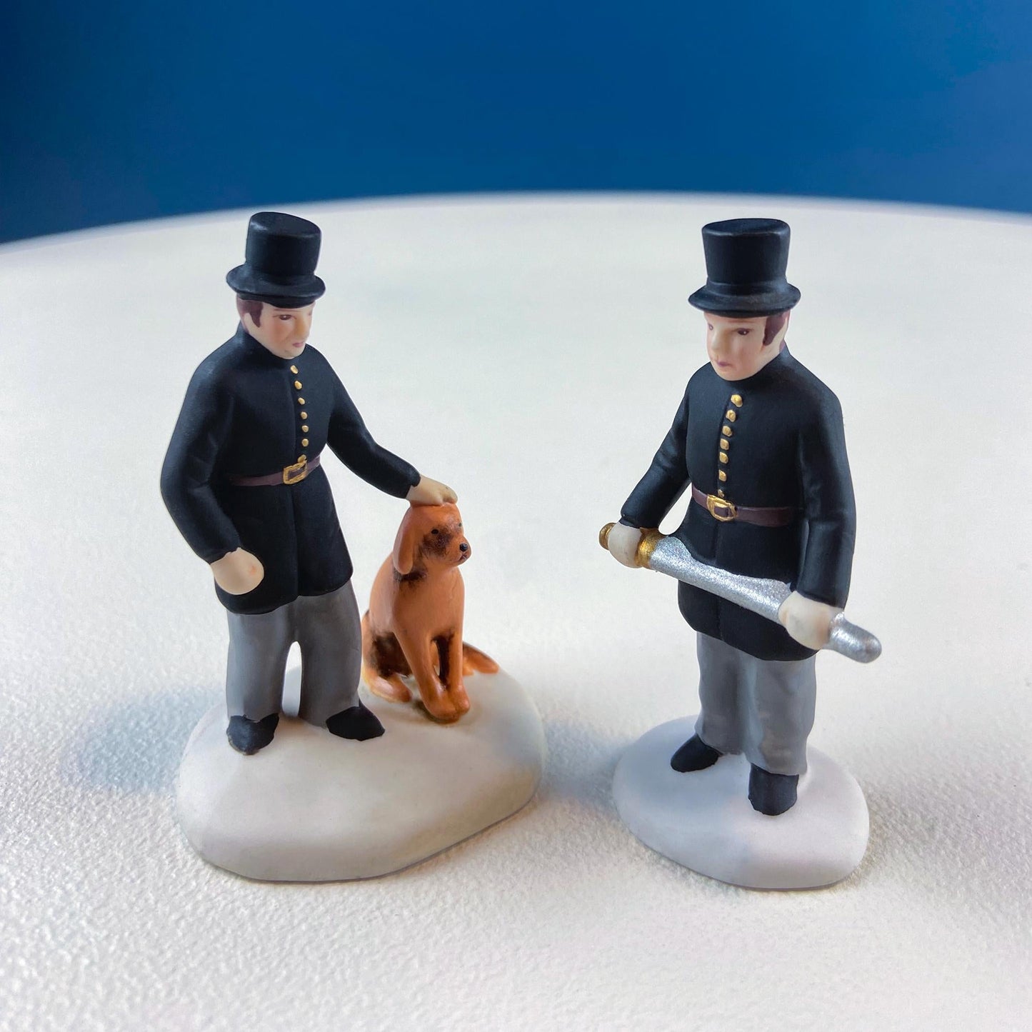 Vintage Blenham Street Bank & 2 Policeman Figurines by Department 56. Illuminated Christmas Village House. Dickens Village. Holiday Display.