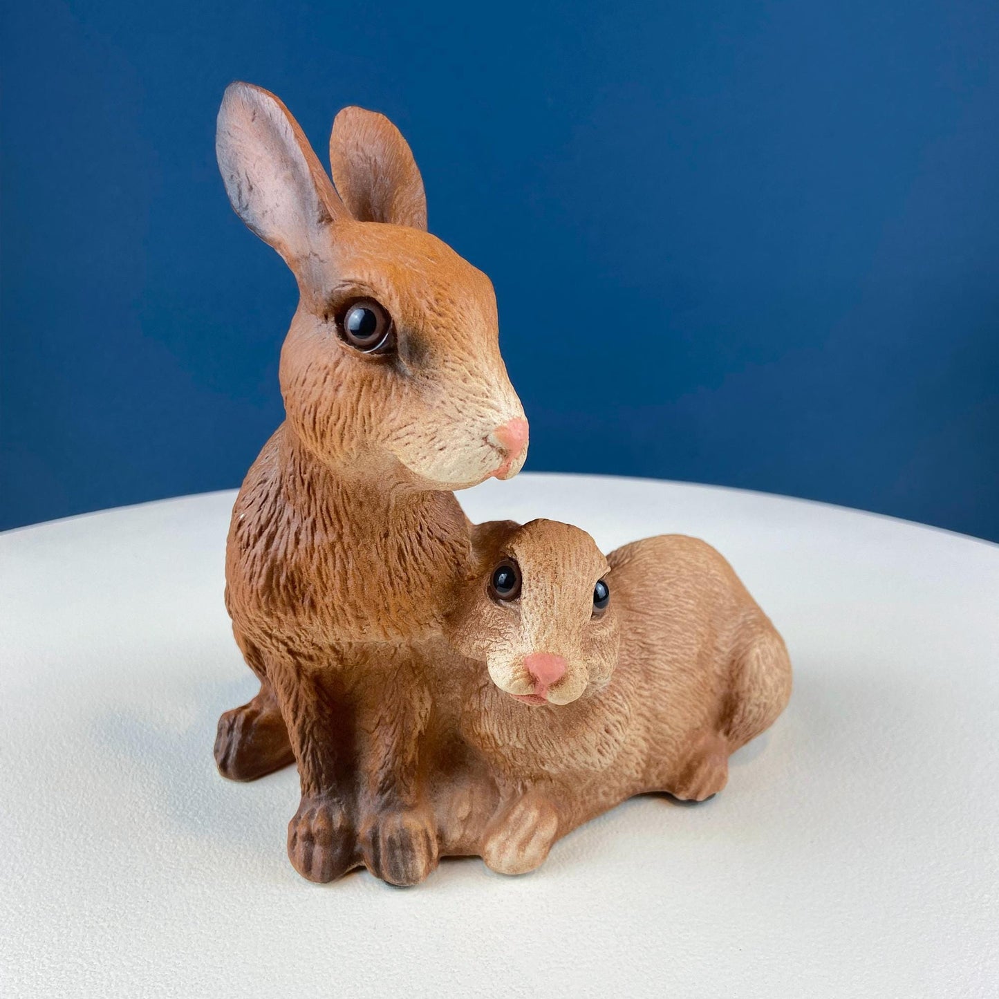 Brown Porcelain Figurine of 2 Snuggling Bunnies. Cute Hand Painted Rabbits Statuette. Gift for Him Her Bunny Collector Kids. Easter Display