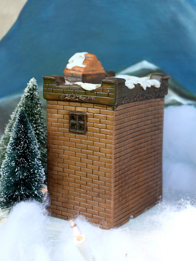 Christmas Village Bank with Lights - Hand made & Painted Holiday Decoration