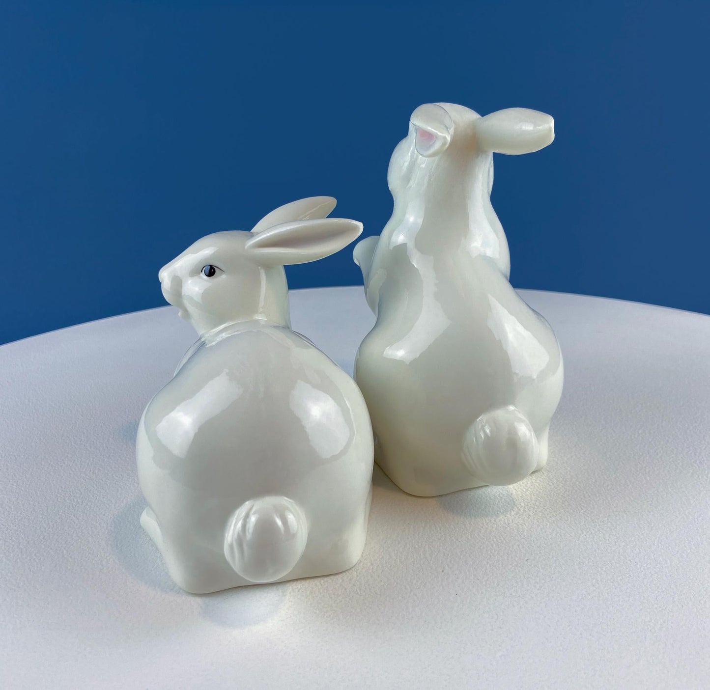 Couple of White Bunnies. Porcelain Rabbit Figurines. Set of 2. Home Dining Room Table Decor. Kids Room. Easter/Spring Celebration.